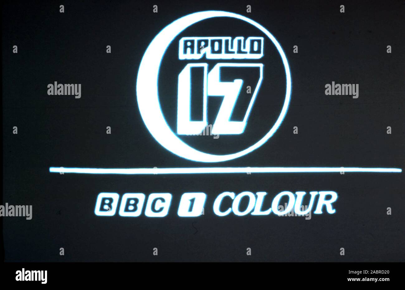 Teleclip - BBC 1 Colour Apollo 17 - taken directly from TV screen during live broadcast in the UK - 1972 Stock Photo