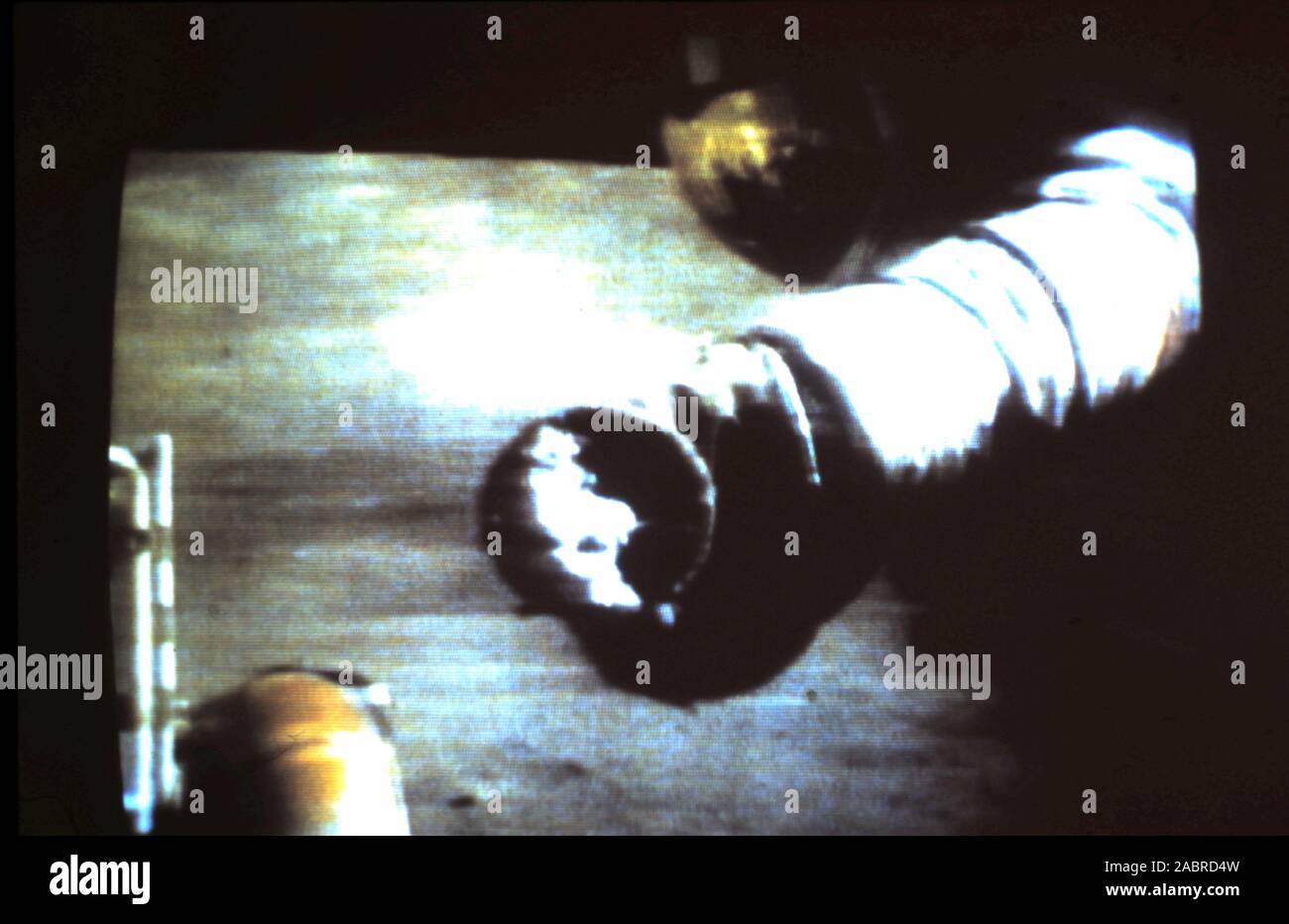 Teleclip - Apollo Mission yet to be identified - taken directly from color TV screen during live broadcast in the UK - 1969-72 - *Please note - as soon as we identify this photograph we shall amend this description.  If you can identify the image to a particular Apollo Moon landing, we would appreciate your assistance. Stock Photo