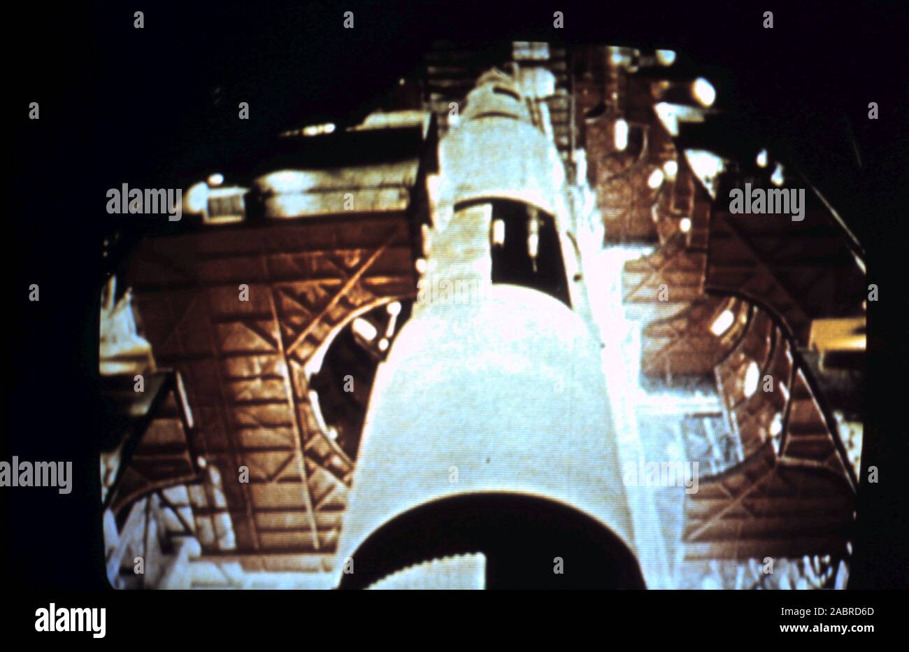 Teleclip - Saturn V - Apollo 11 - close-up; taken directly from color TV screen during live broadcast in the UK - 1969 Stock Photo