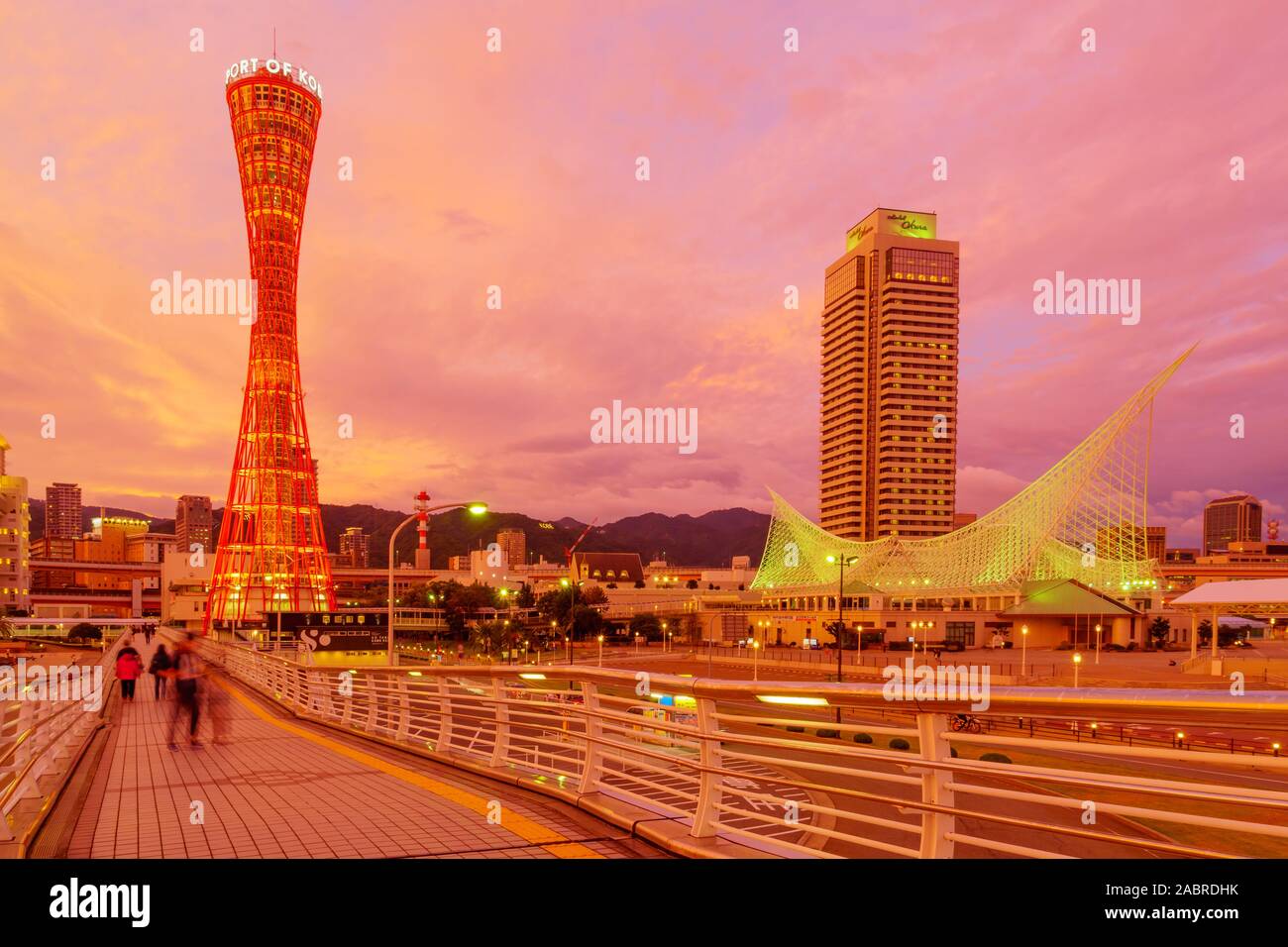 Kobe, Japan October 11, 2019 Sunset view of the Port, with the Kobe Port Tower and other