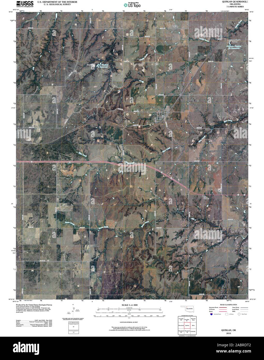 USGS TOPO Map Oklahoma OK Quinlan 20100101 TM Restoration Stock Photo