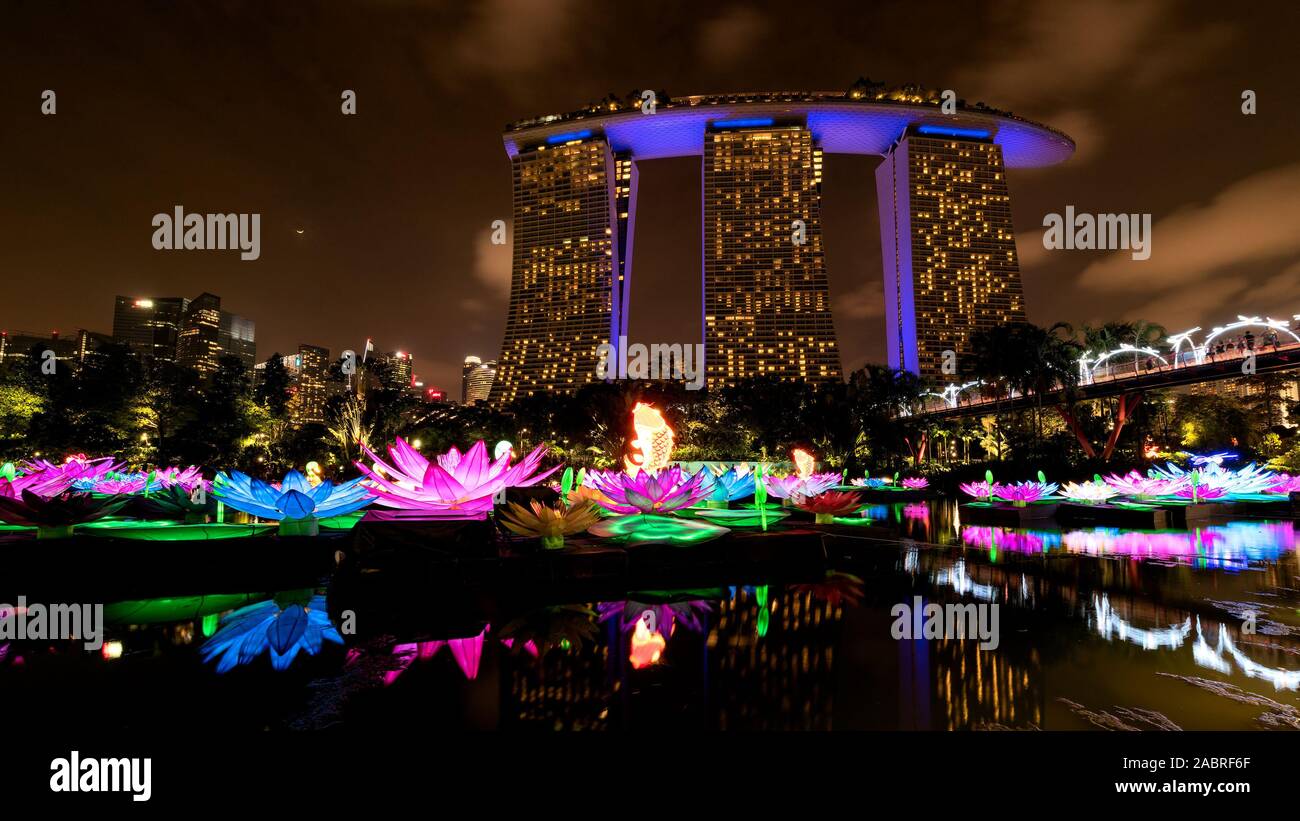 Marina Bay Sand with lantern festival as foreground Stock Photo