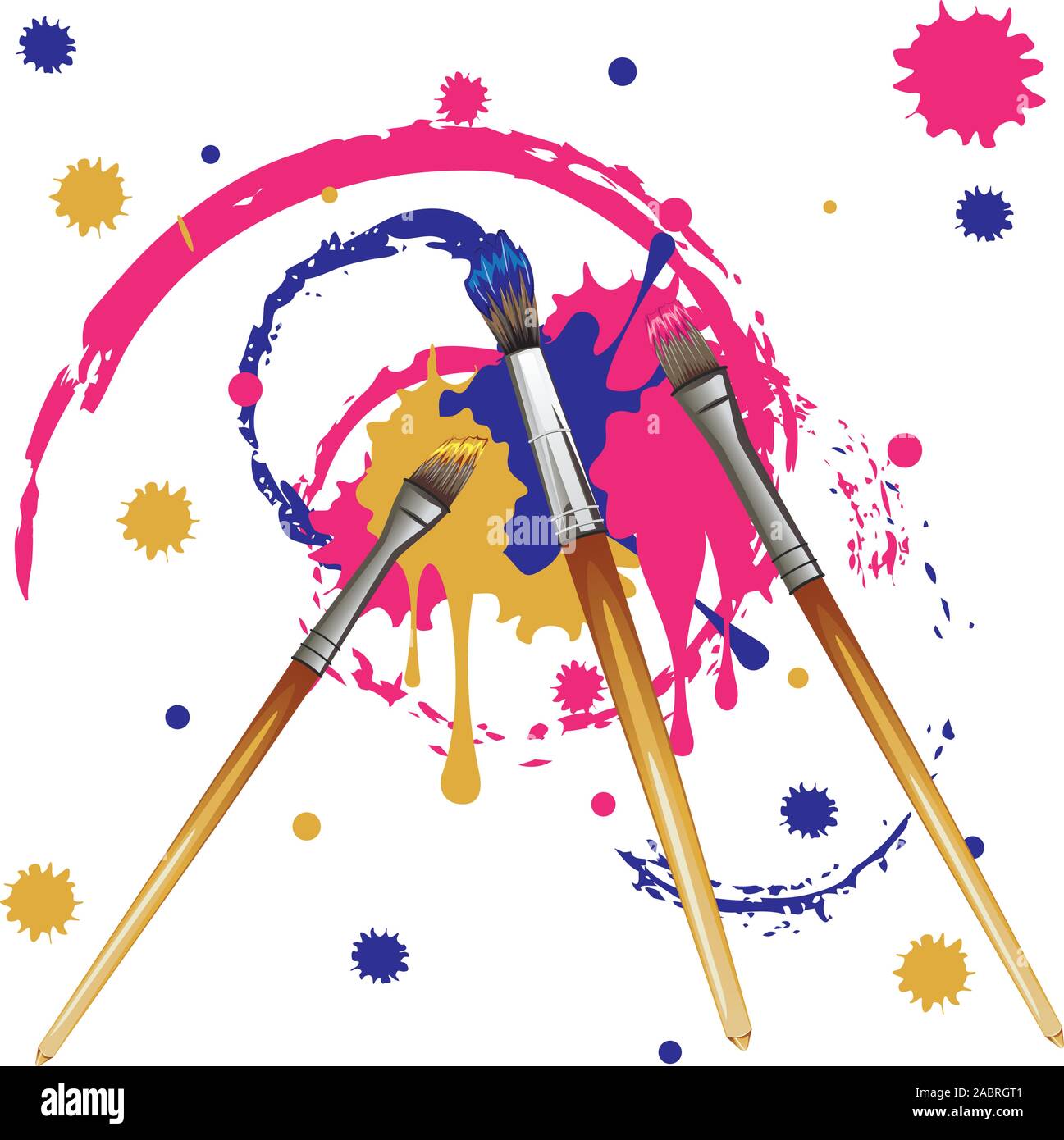 Art brushes with colorful dripping paint illustration Stock Vector