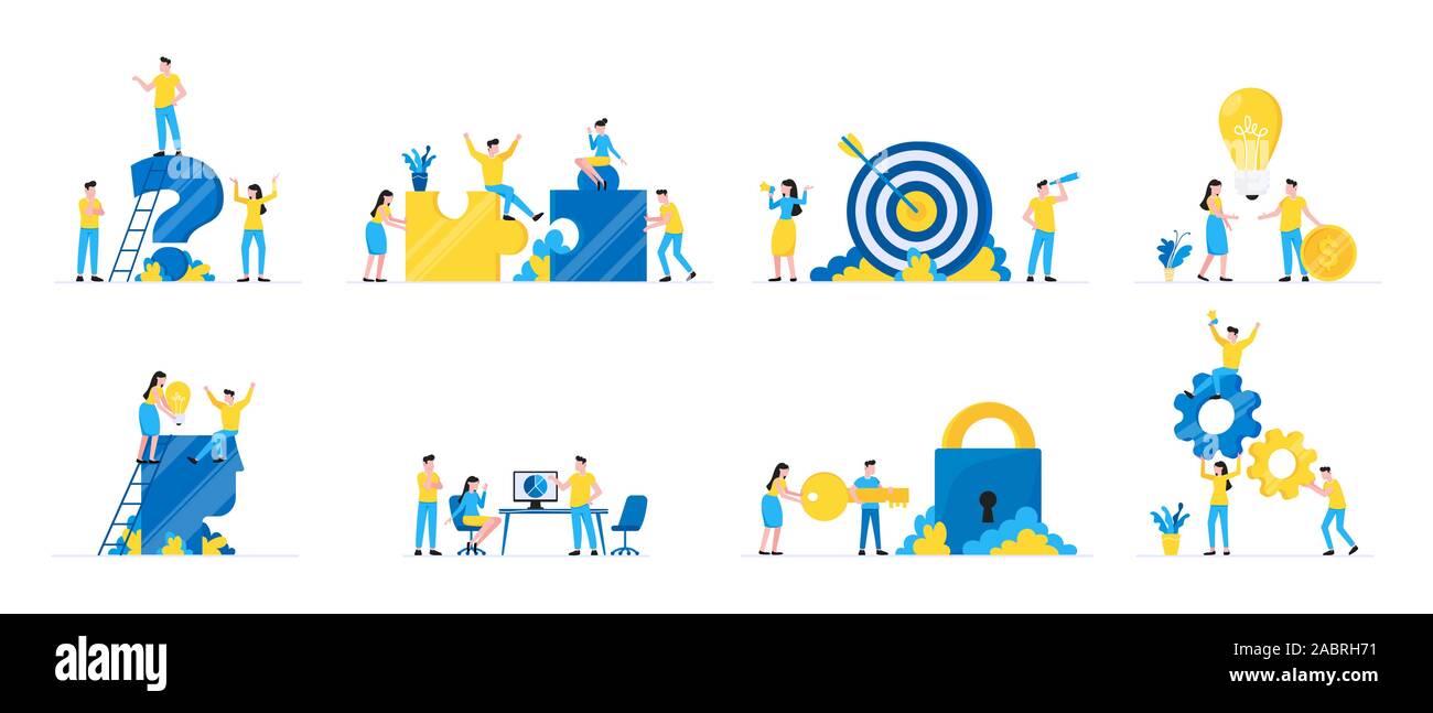 Teamwork concept with tiny people characters working together business ...