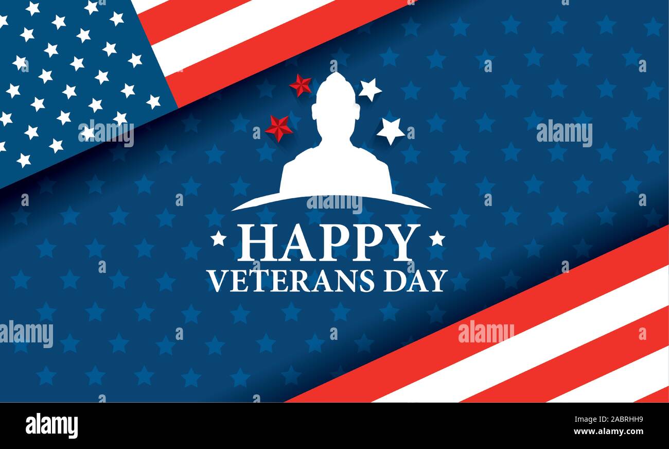 happy veterans day celebration with silhouette military and flag Stock ...