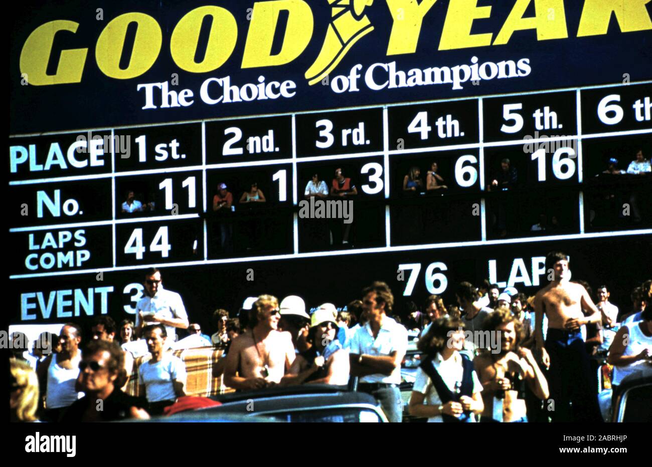 Brandshatch - Good-Year Scoreboard Sign - photograph taken at race track by Harry in England 1979 Stock Photo