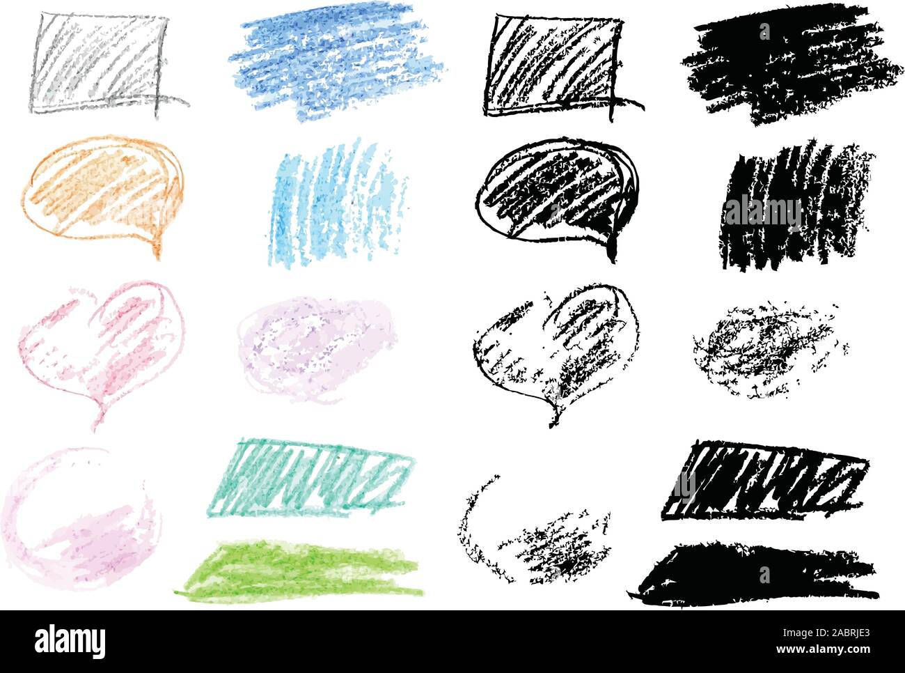 Set of colored design elements made with wax crayons. Stock Vector