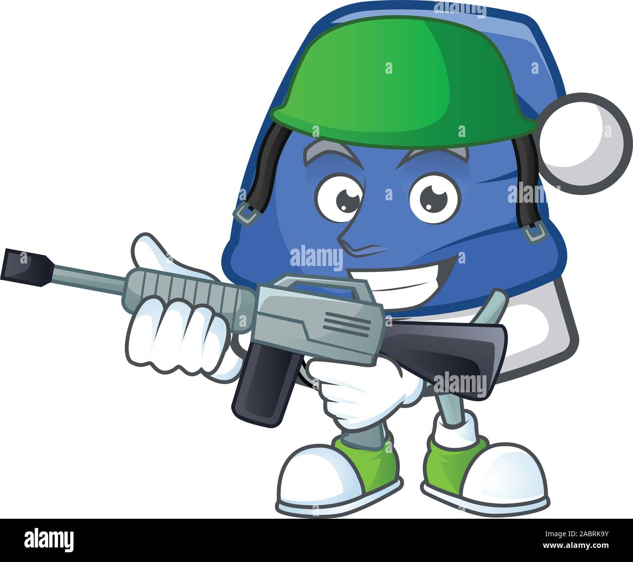 A cartoon style of blue christmas hat Army with machine gun Stock