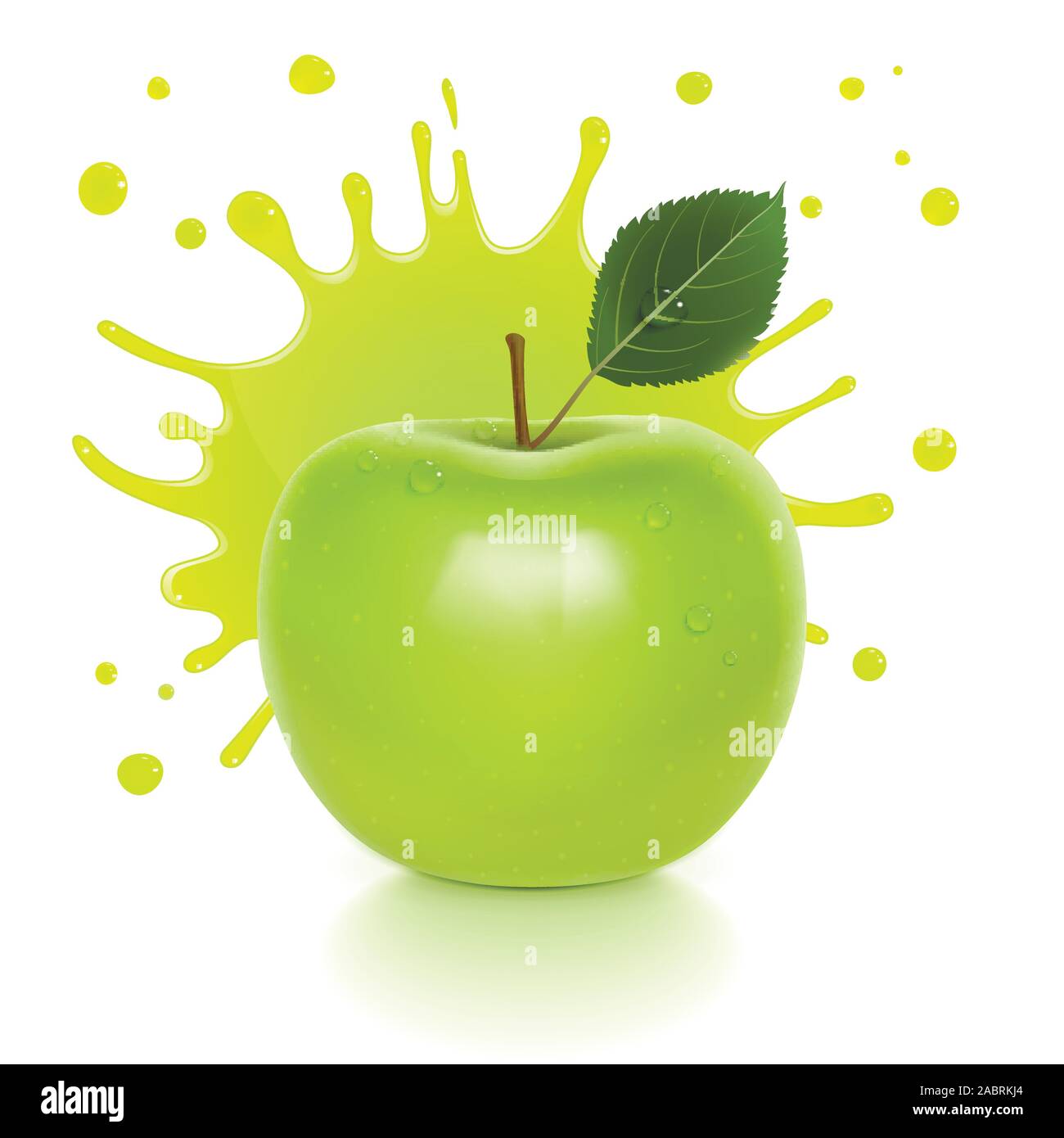 juicy green apple with a splash of juice on a white background Stock Vector
