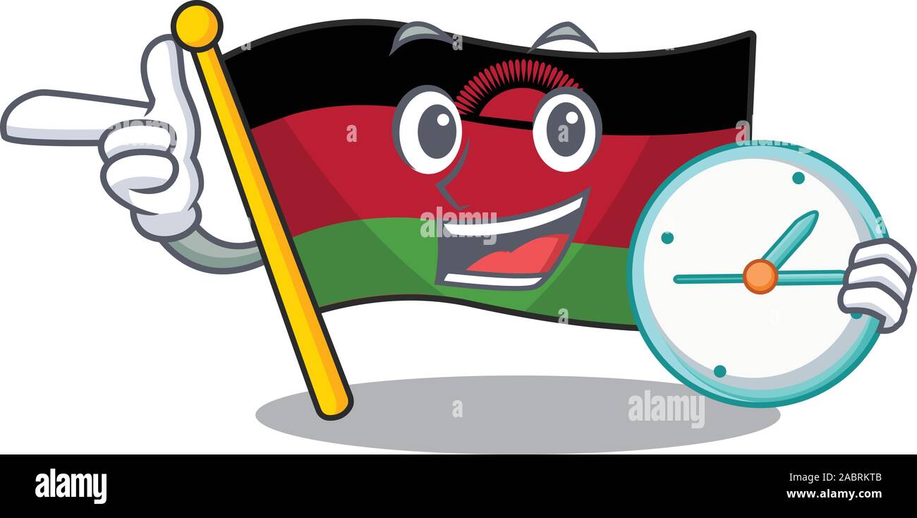 With clock smiling flag malawicartoon character style Stock Vector