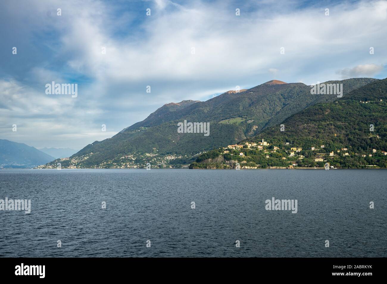 Cruise on a ferry boat in the Swiss part of Lake Maggiore, Canton Ticino, Switzerland Stock Photo