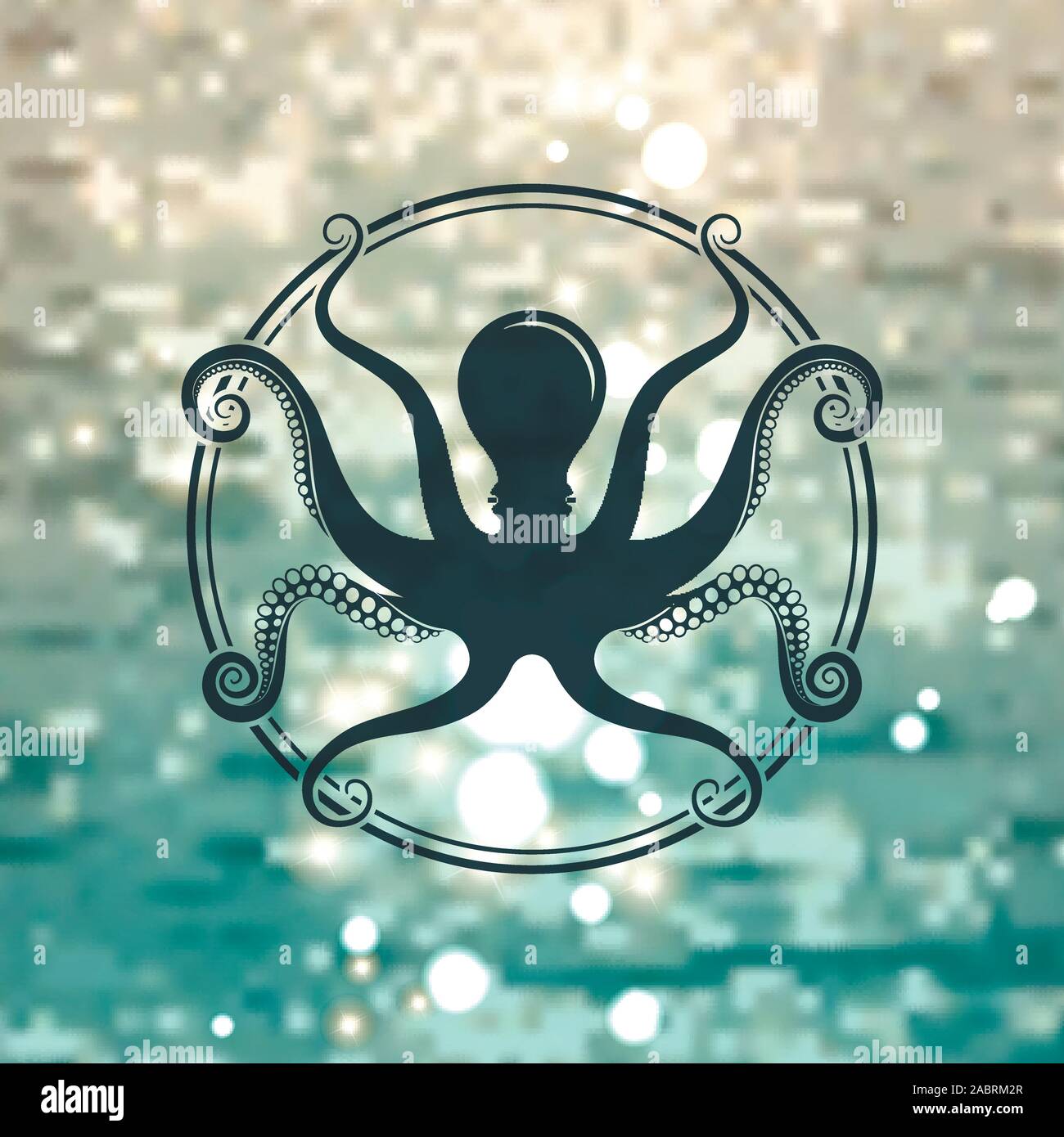 Octopus symbol in a circle on the background of the sea Stock Vector Image  & Art - Alamy