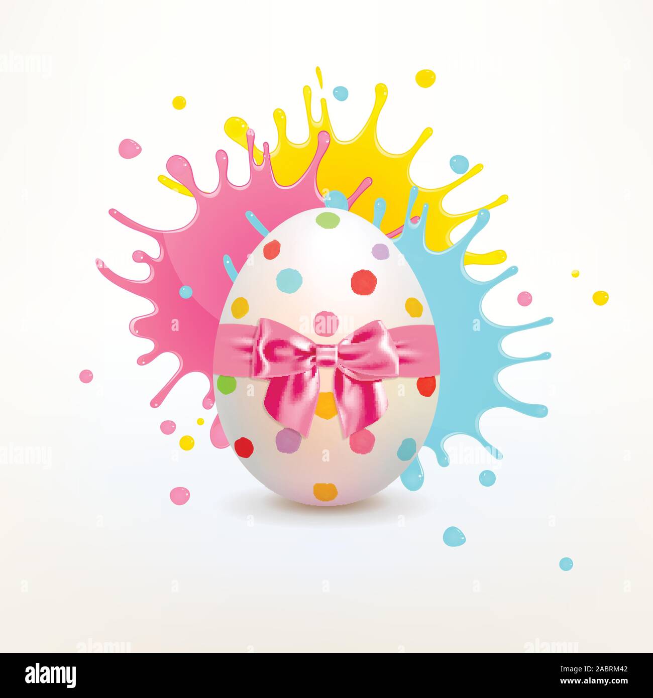 Easter painted egg with bright splashes of paint on a light background Stock Vector