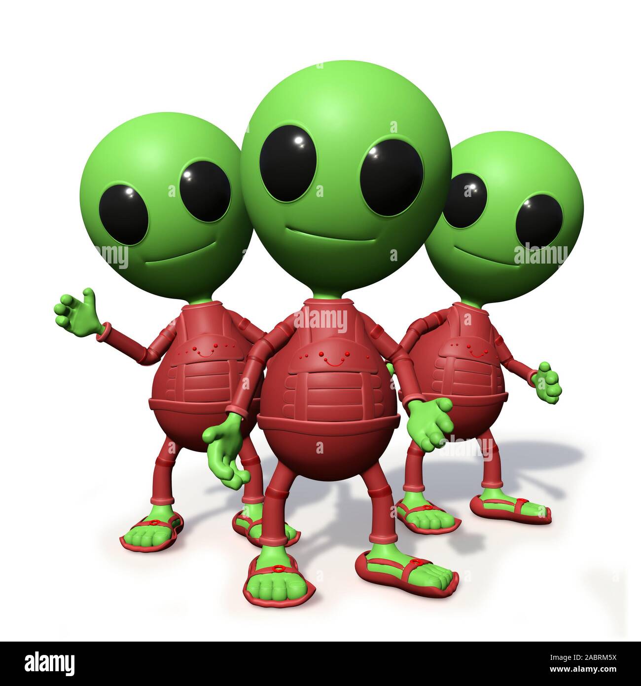 group of cute little alien cartoon character watching, visitors form outer space Stock Photo
