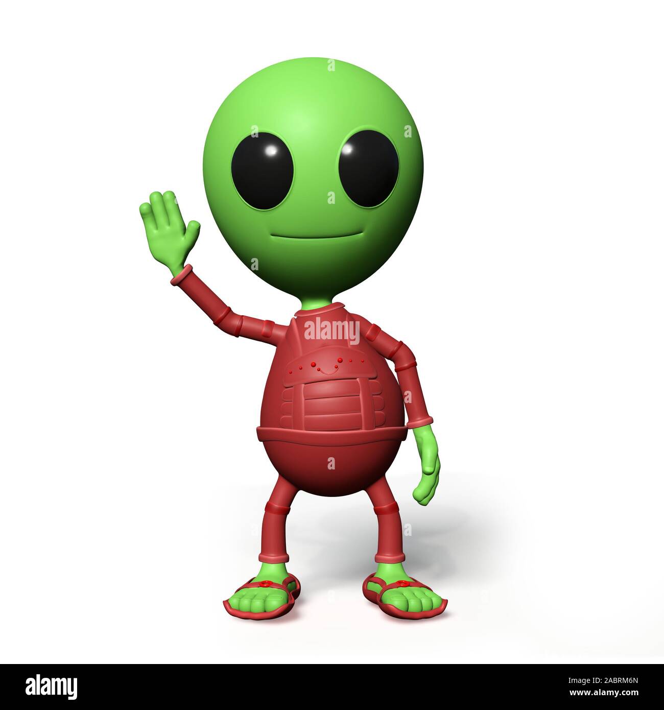 cute little alien cartoon character is waving his hand Stock Photo