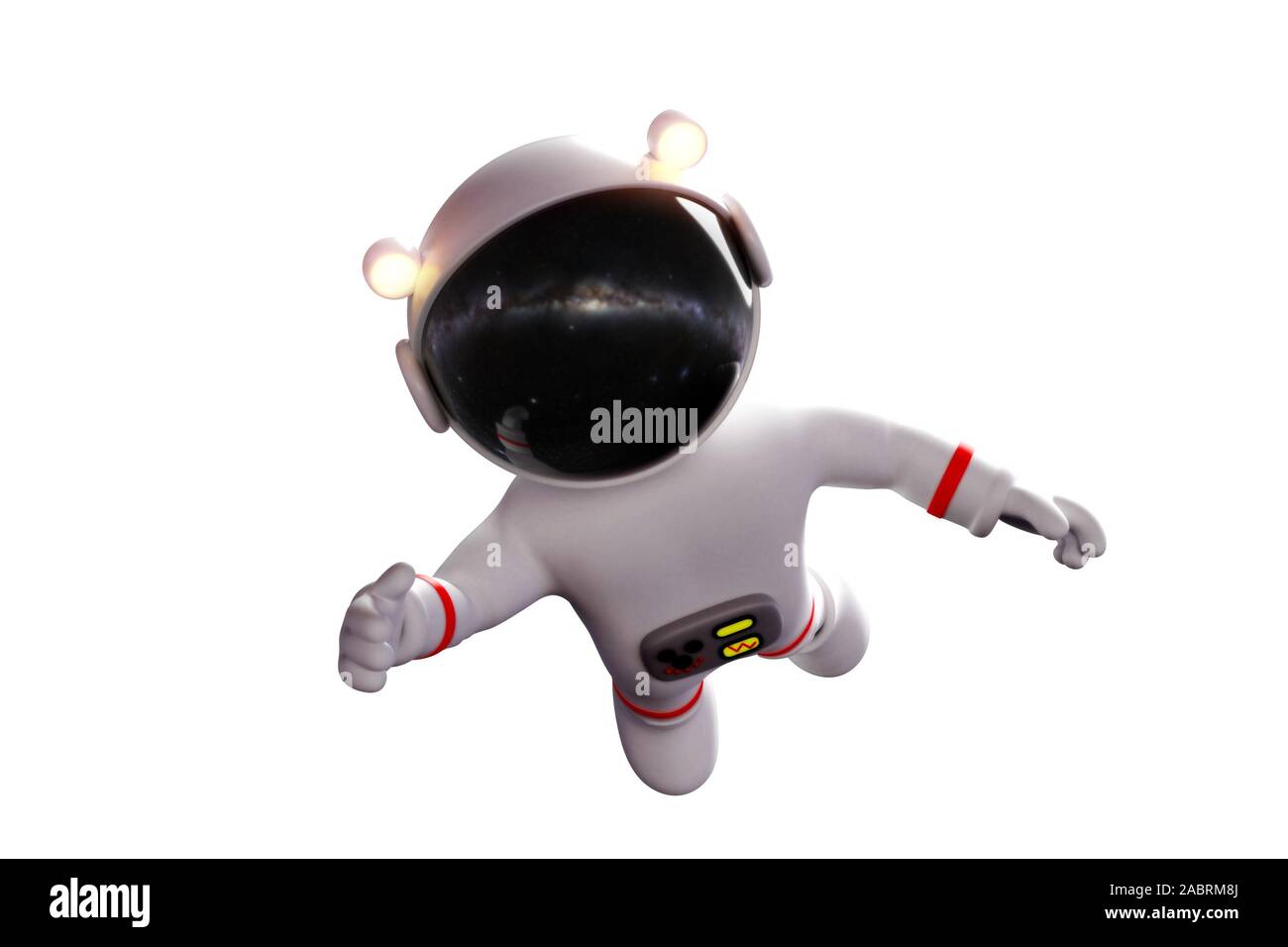 cute cartoon astronaut in white space suit is weightless in zero gravity space Stock Photo
