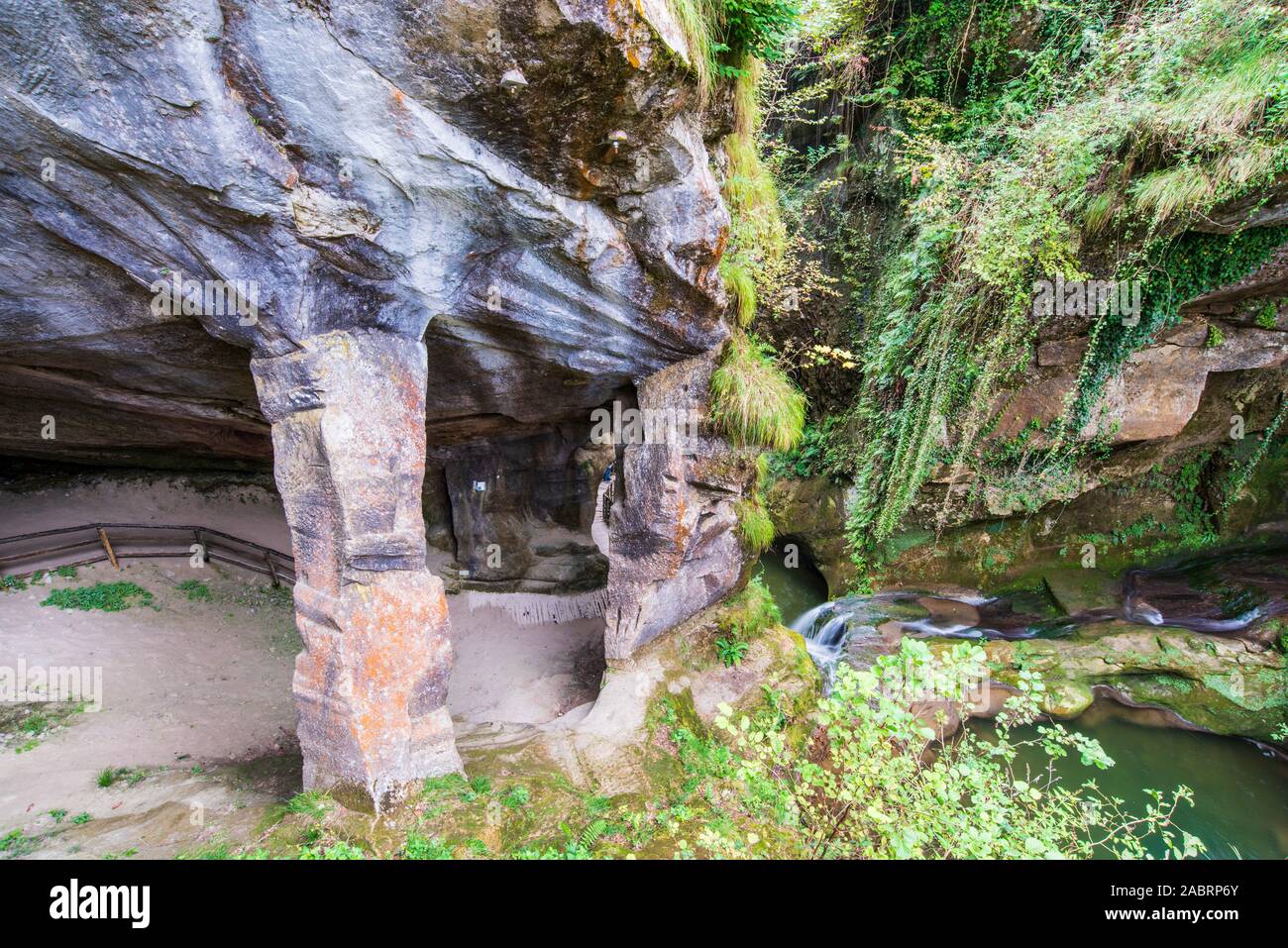 Caglieron caves and waterfalls. Emerald colored magic Stock Photo - Alamy