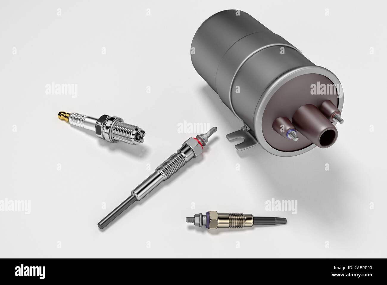 Igniter coil, Ignition and glowplug system. Igniter coil on white