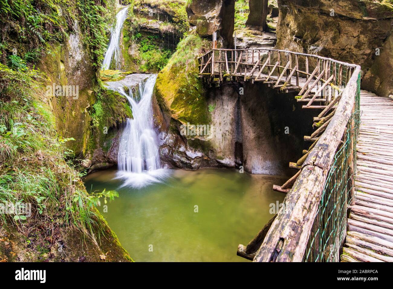 Caglieron caves and waterfalls. Emerald colored magic Stock Photo - Alamy