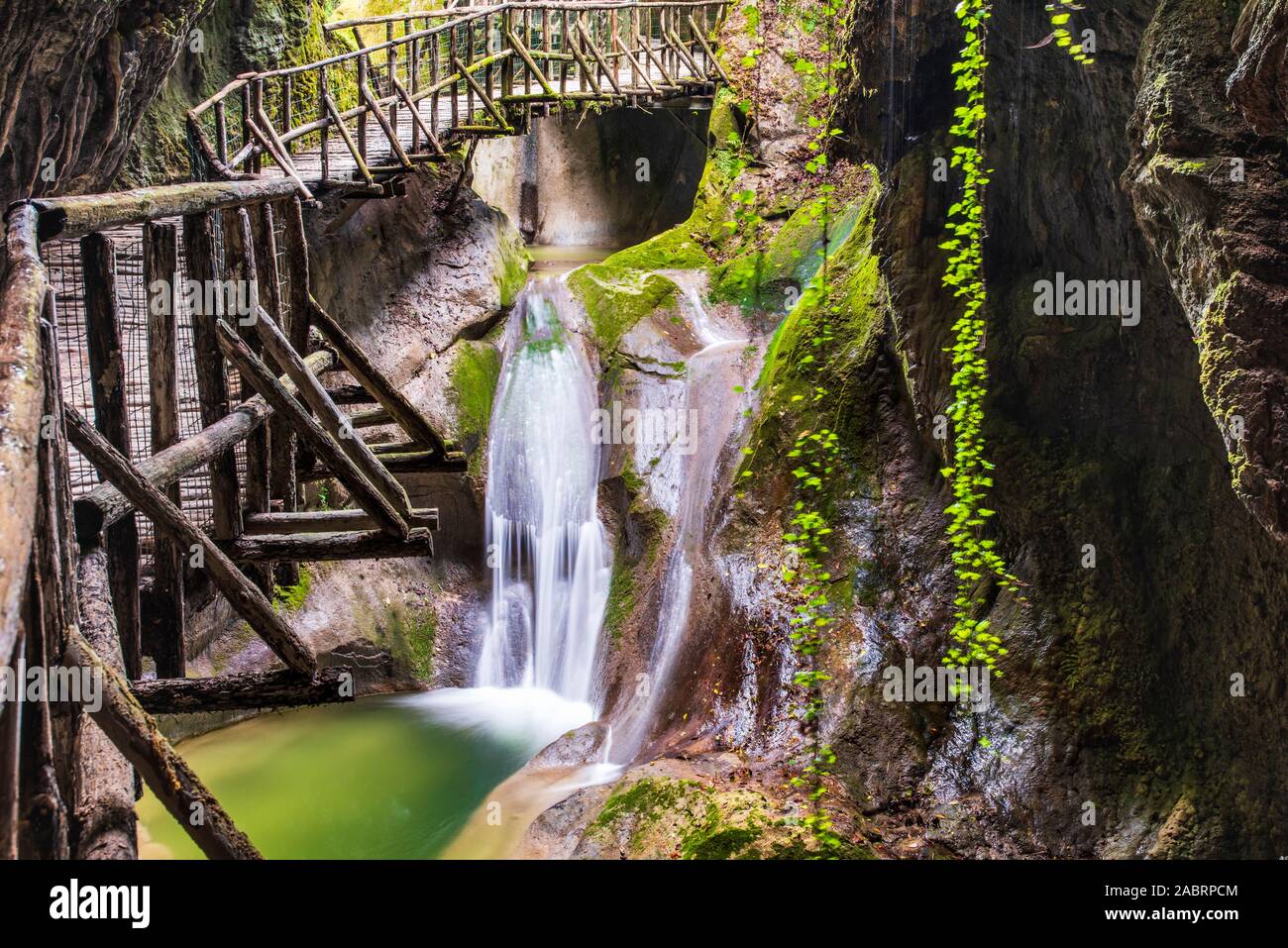 Caglieron caves and waterfalls. Emerald colored magic Stock Photo - Alamy