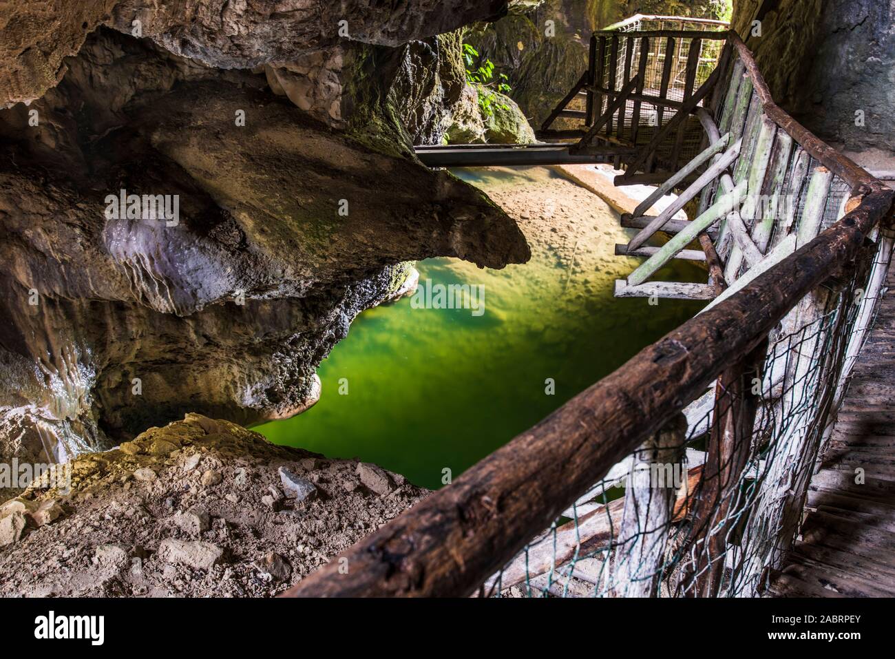 Caglieron caves and waterfalls. Emerald colored magic Stock Photo - Alamy