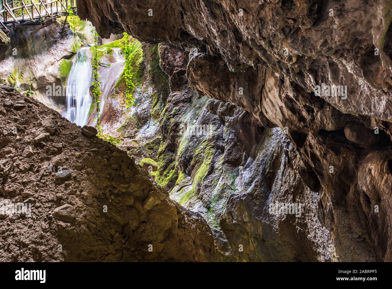 Caglieron caves and waterfalls. Emerald colored magic Stock Photo - Alamy