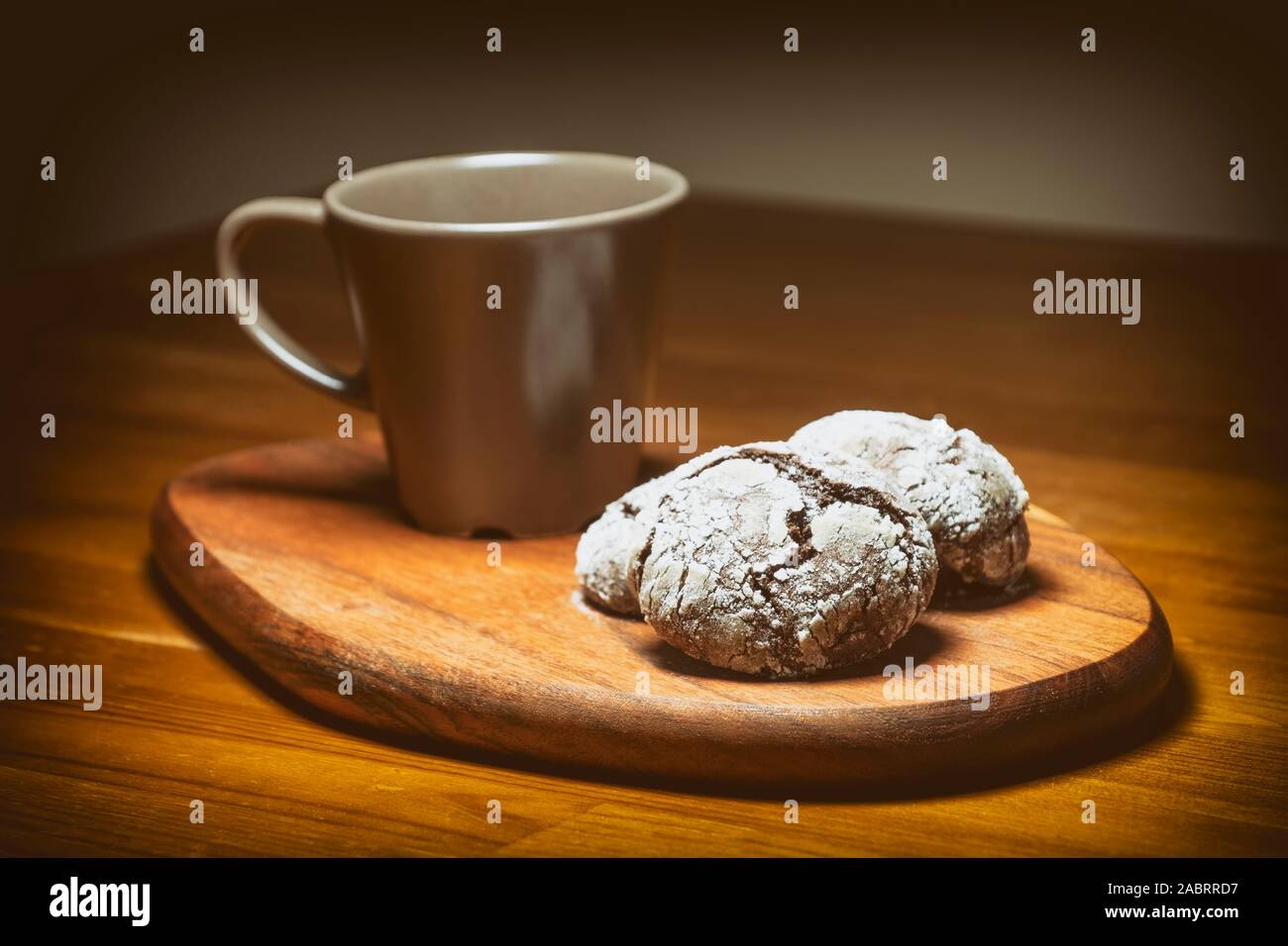 Coffee Cup And Cracked Chocolate Cookies Stock Photo