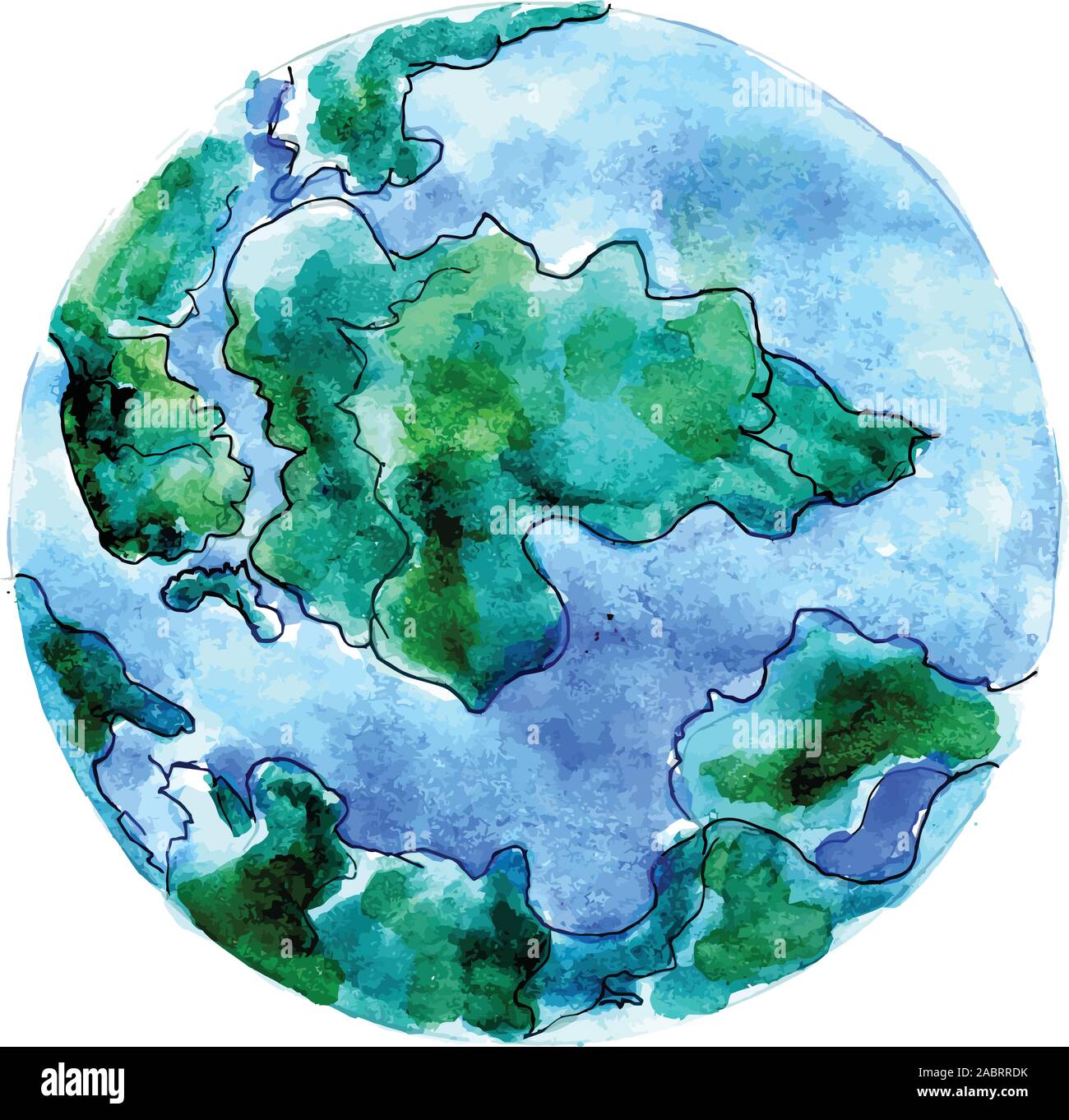 Stylized Watercolor Painting Of The Earth Planet Hand Drawn Illustration Stock Vector Image Art Alamy