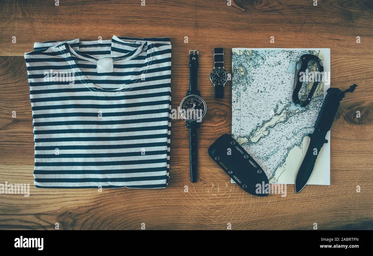 Sailor striped shirt and vintage divers equipment Stock Photo Alamy