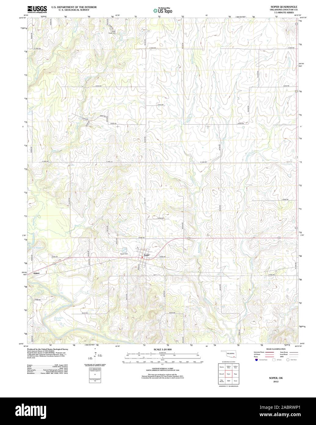 USGS TOPO Map Oklahoma OK Soper 20121205 TM Restoration Stock Photo