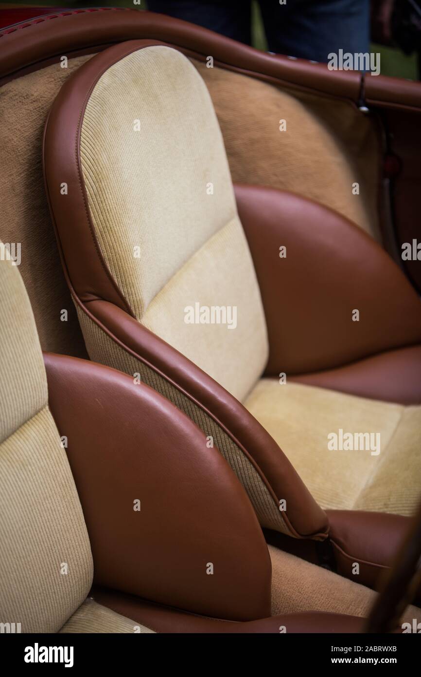 Color detail of the leather seats of a vintage car Stock Photo - Alamy