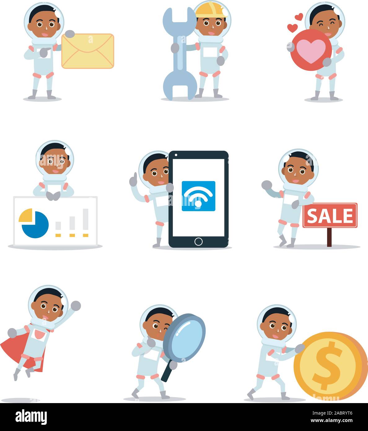 Set of vector character astronout man is on research Stock Vector