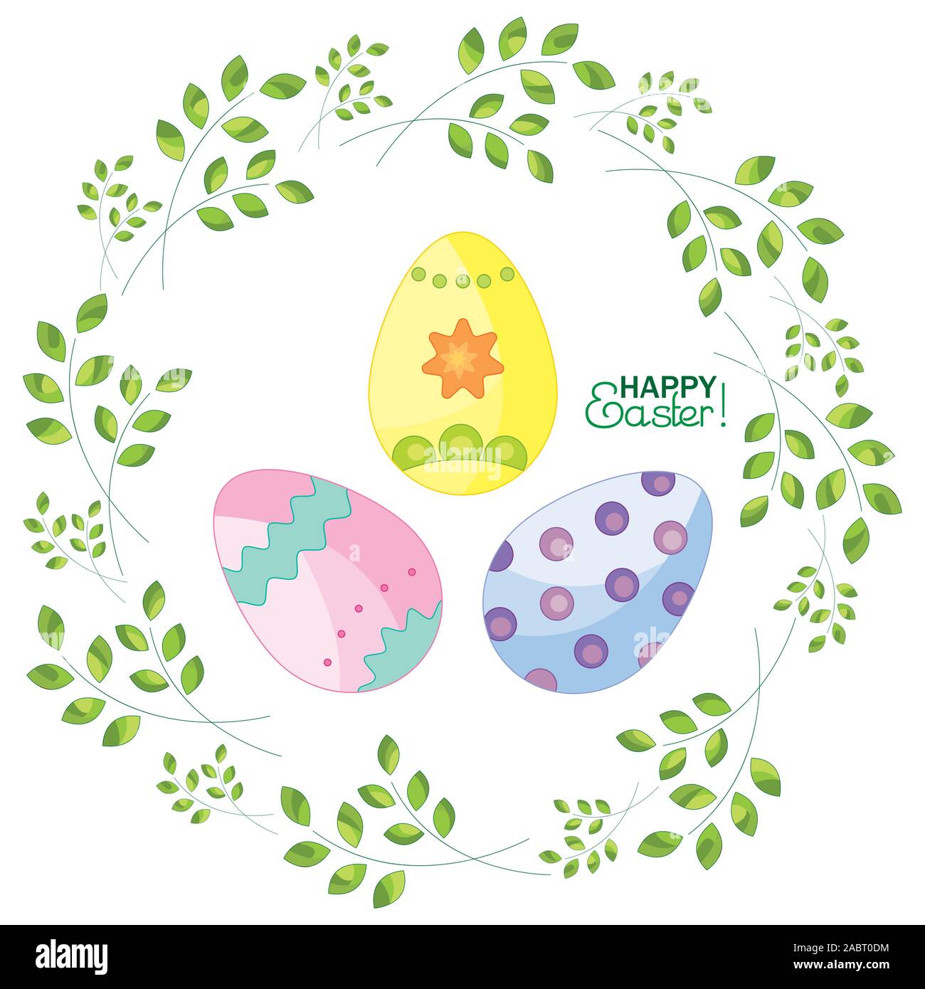 Easter eggs on a background with sprigs. Happy Easter! Stock Vector