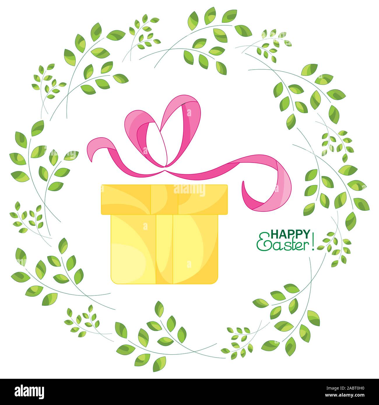Gift on a background with sprigs. Happy Easter! Stock Vector