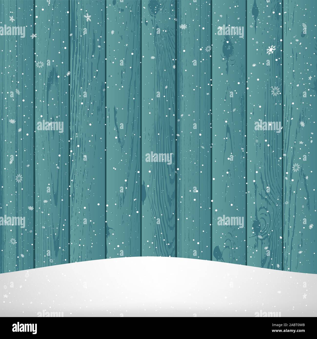 winter snowfall on wood background Stock Vector