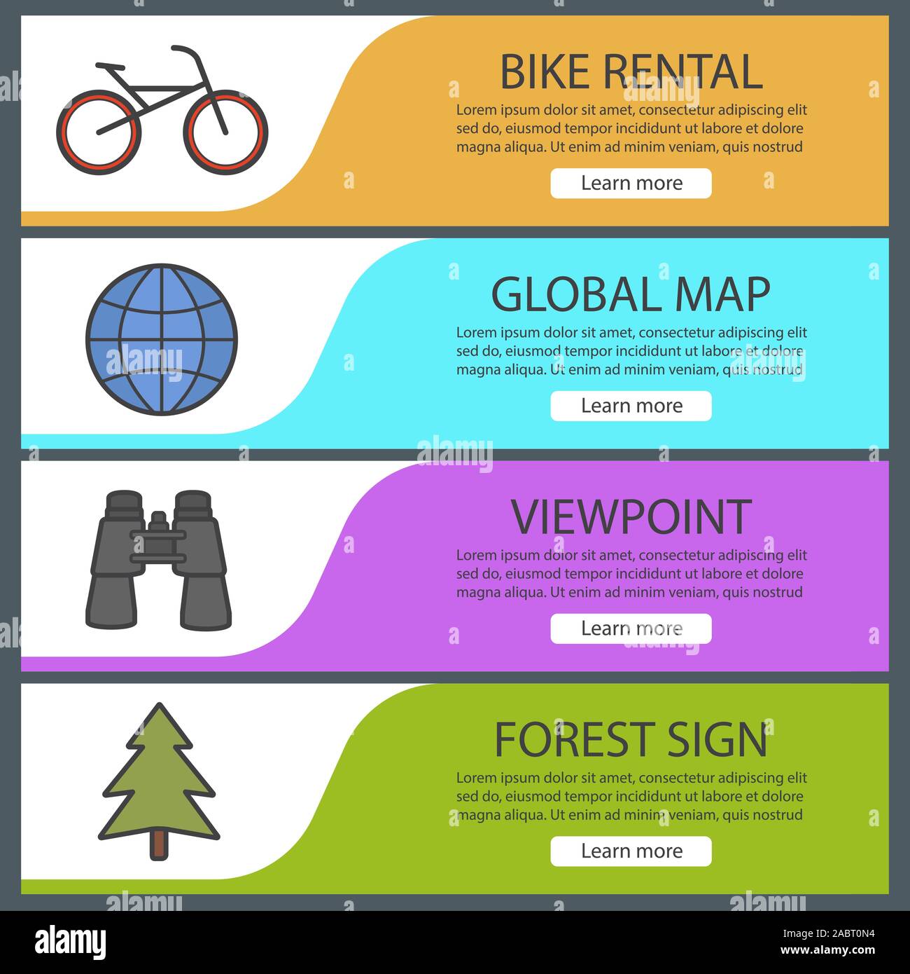 Outdoor Recreation Banner Templates Set Easy To Edit Bike Globe