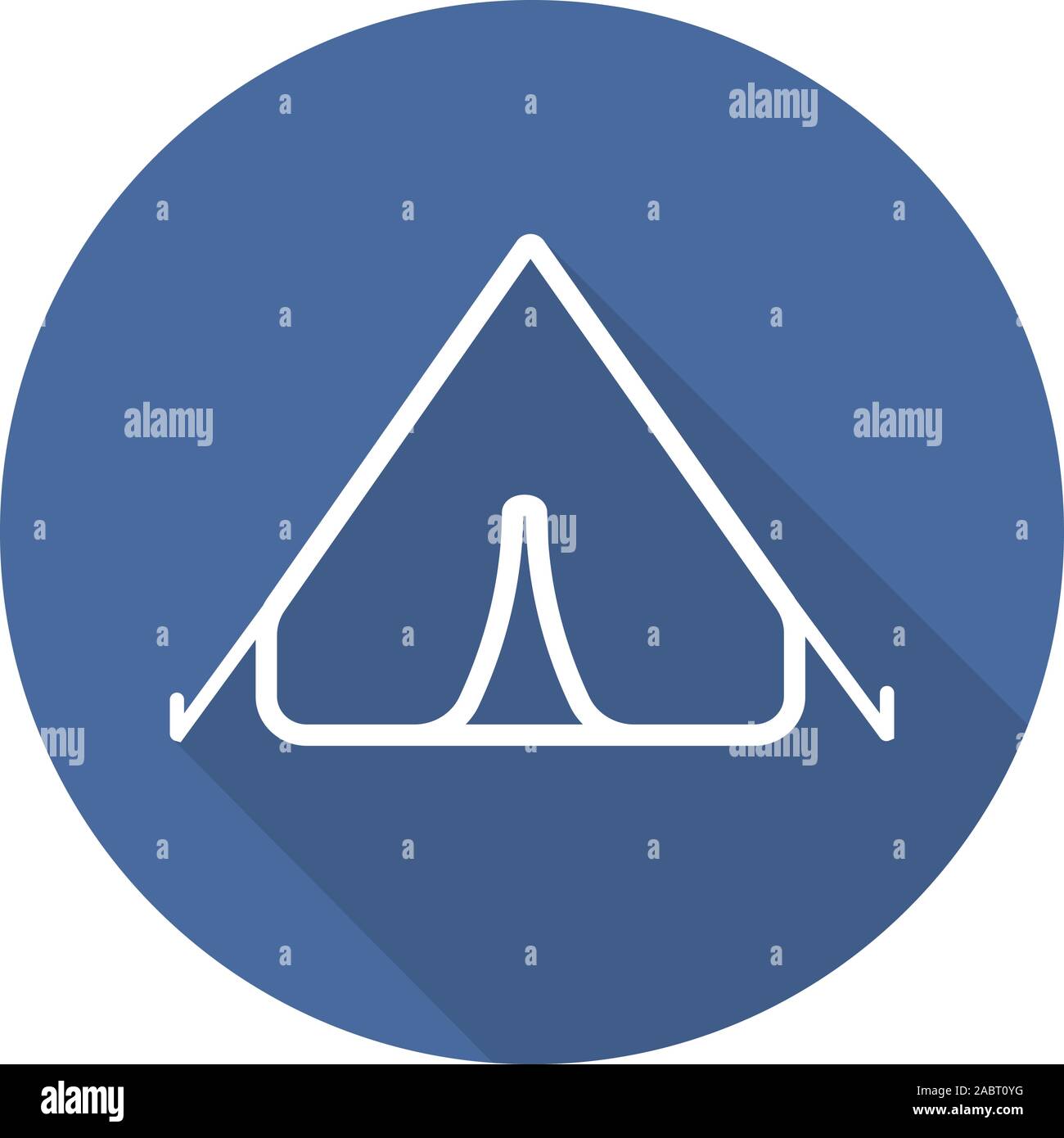 Tent flat linear long shadow icon. Night camping. Vector line symbol Stock Vector