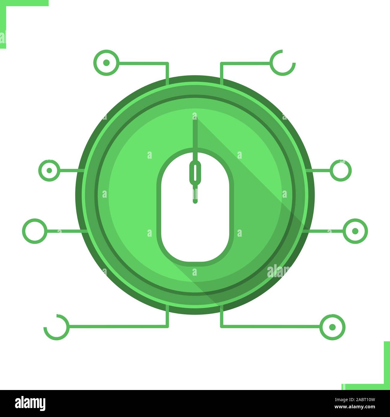 Network access flat design long shadow icon. Computer mouse in microchip pathways. Vector silhouette symbol Stock Vector