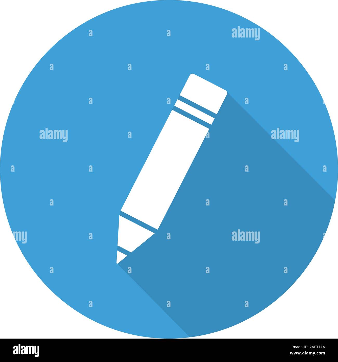 Pencil with eraser flat design long shadow icon. Vector silhouette ...
