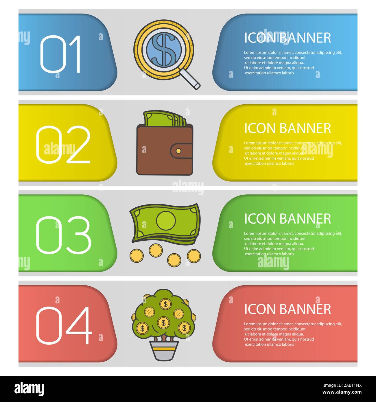 Banking And Finance Banner Templates Set Easy To Edit Investor Search Purse With Money Cash Stack Money Tree Website Menu Items Color Web Banne Stock Vector Image Art Alamy