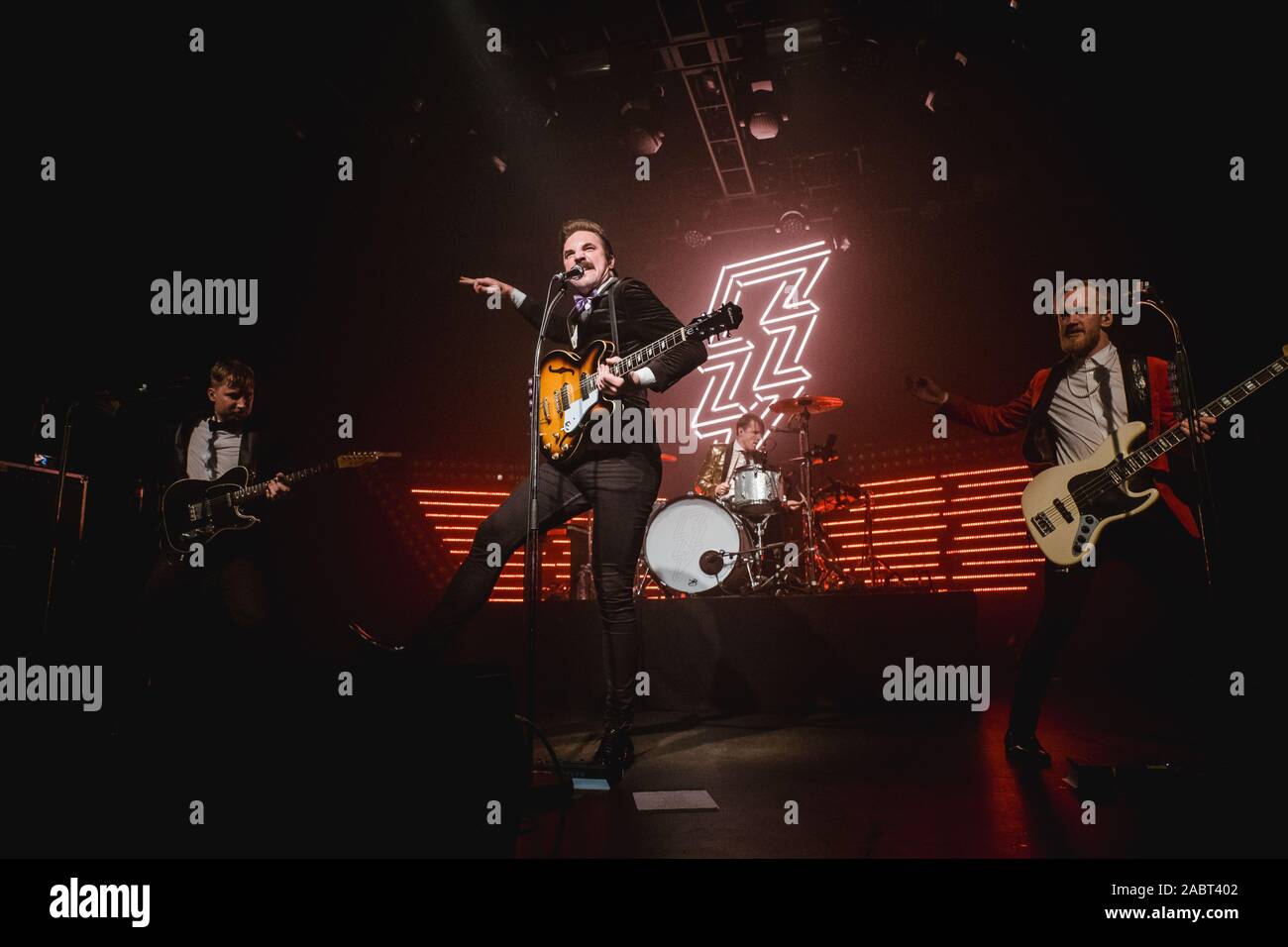 Bern, Switzerland. 28th Nov, 2019. The Swedish rock band Royal Republic performs a live concert