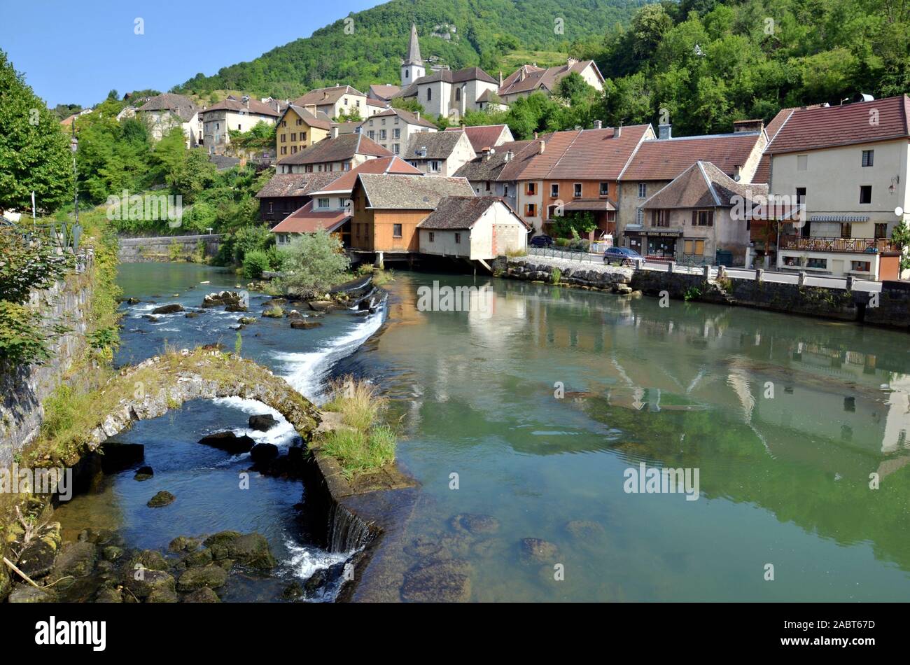 Small quaint village in the French Jura Stock Photo