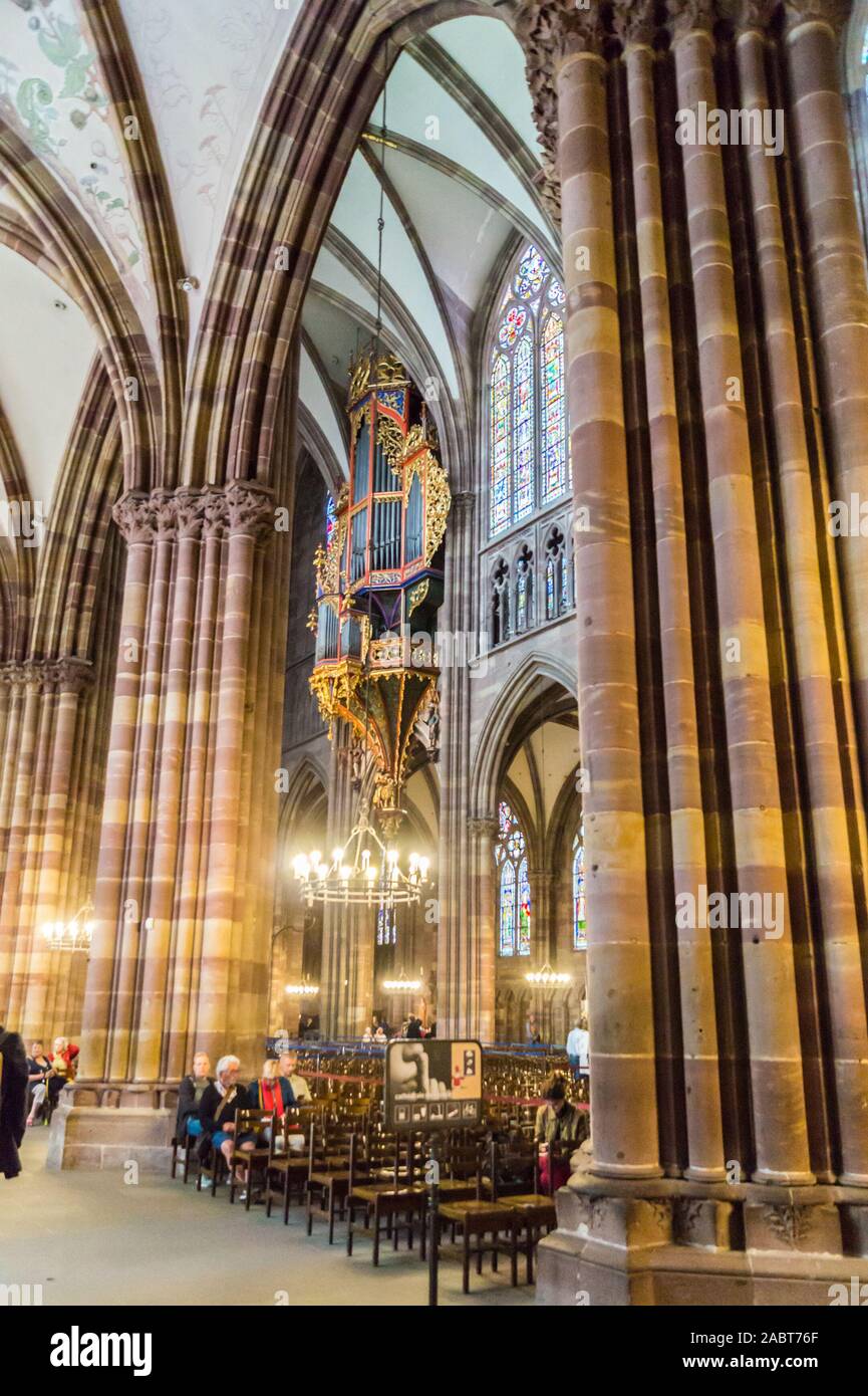 Interior of Notre Dame cathedral, Strasbourg, Alsace, Grand Est, France Stock Photo