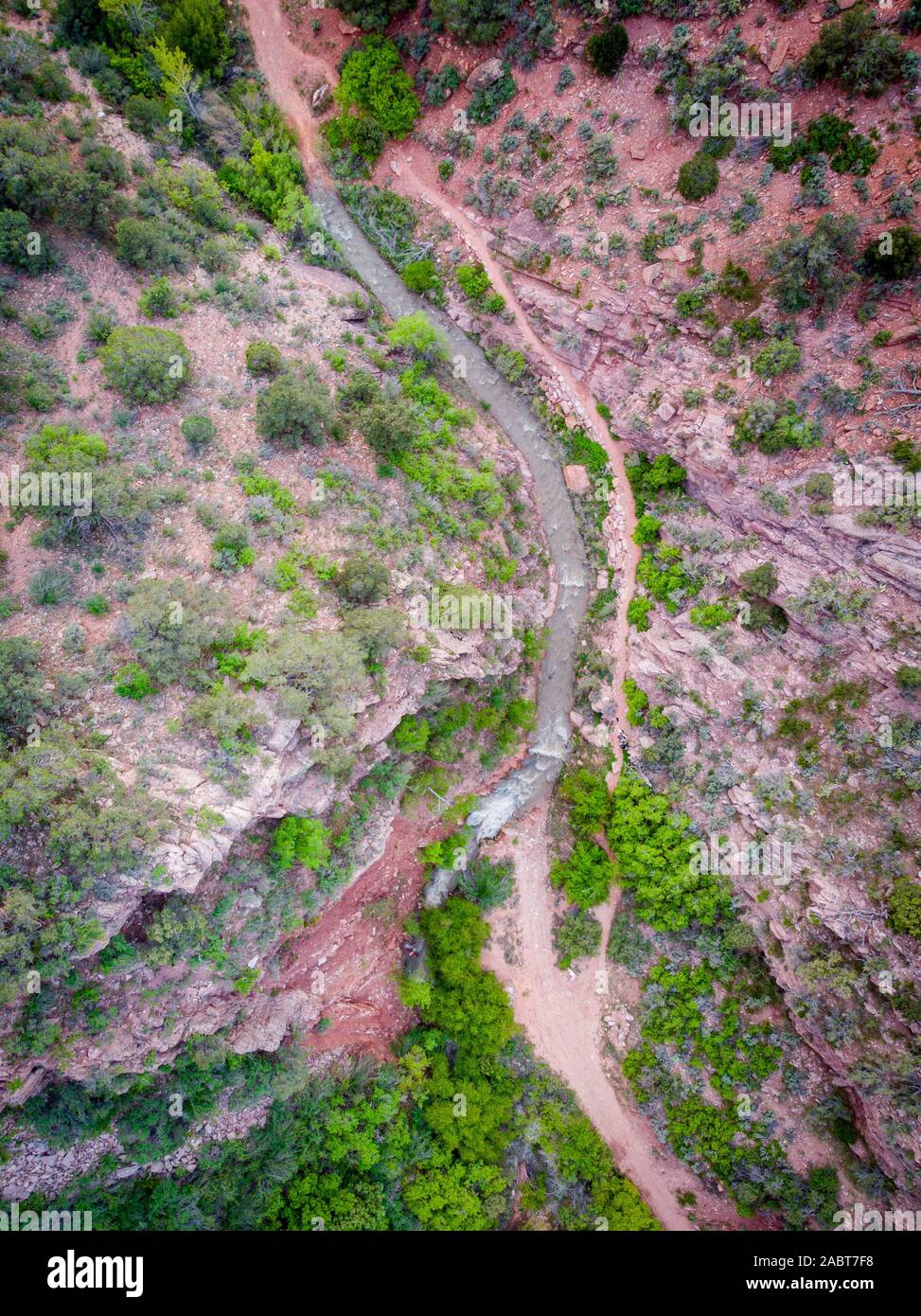 Aerial view on the river in front of the Kanarraville Falls in