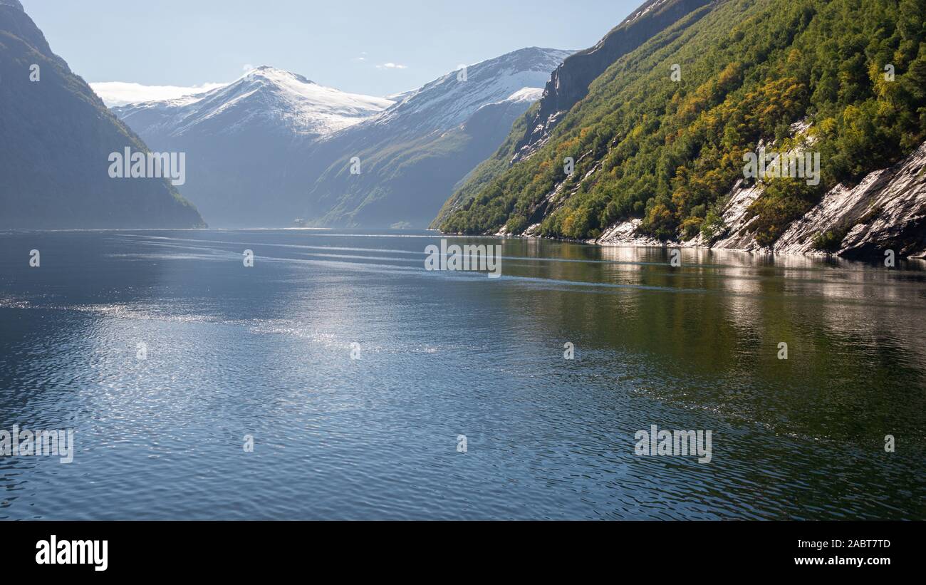 Fjords Spring nature sceneries inside Geiranger fjord during a spring day Stock Photo ...