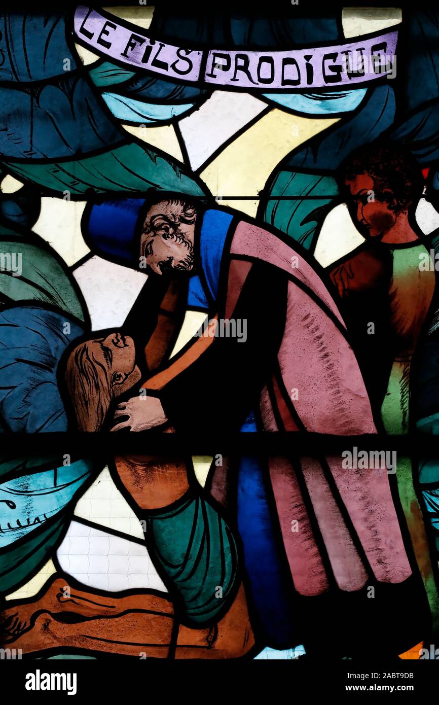 Saint Joseph des Fins church. Parable of the Prodigal Son. Stained
