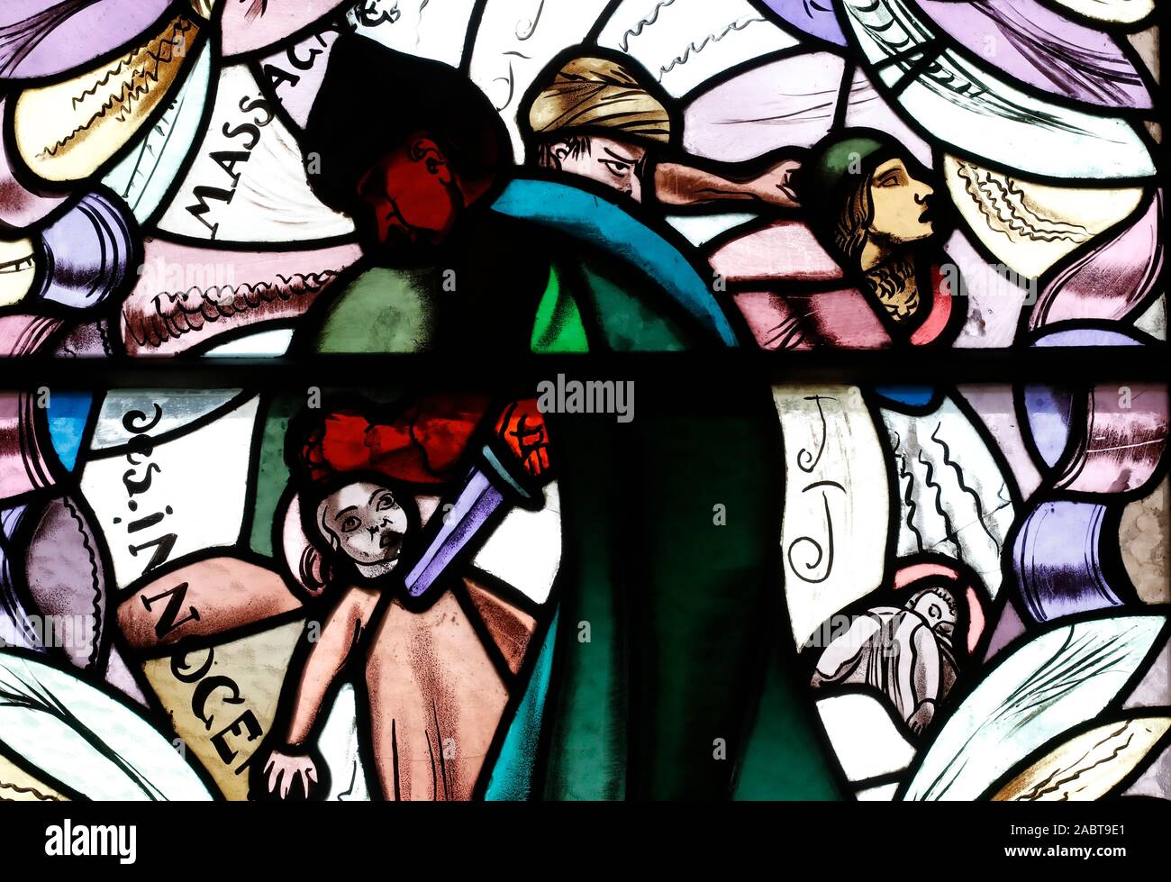 Saint Joseph des Fins church. Massacre of the Innocents. Stained glass window.  Annecy. France. Stock Photo