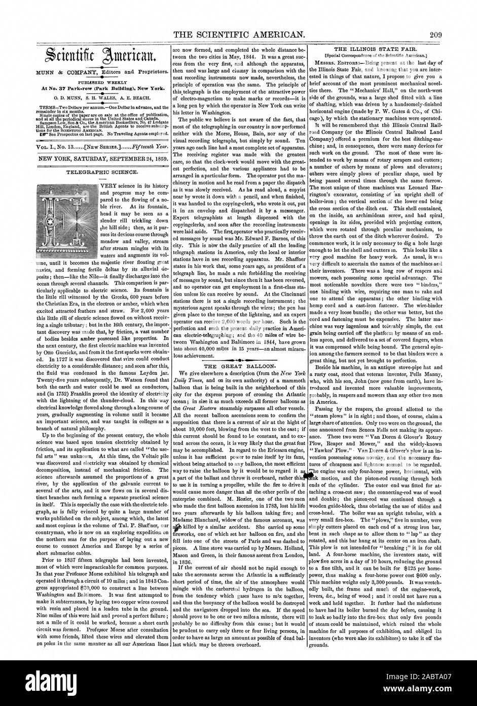 At No. 37 Park.row (Park Building) New York., scientific american, 1859-09-24 Stock Photo