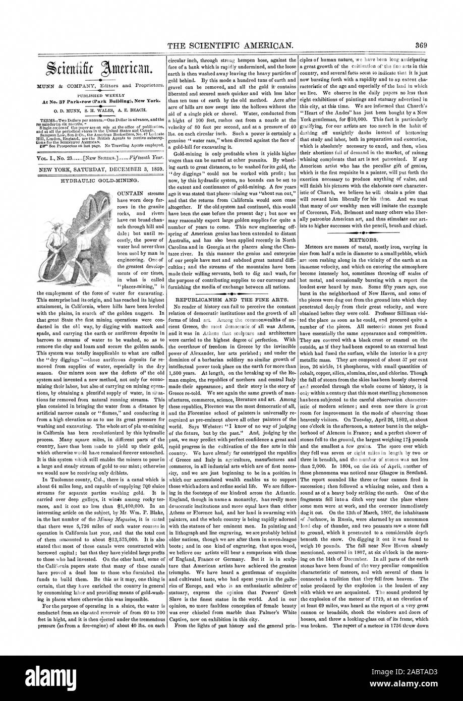 THE SCIENTIFIC AMERICAN. 369 At No. 37 Park-row (Park Building). New York., 1859-12-03 Stock Photo