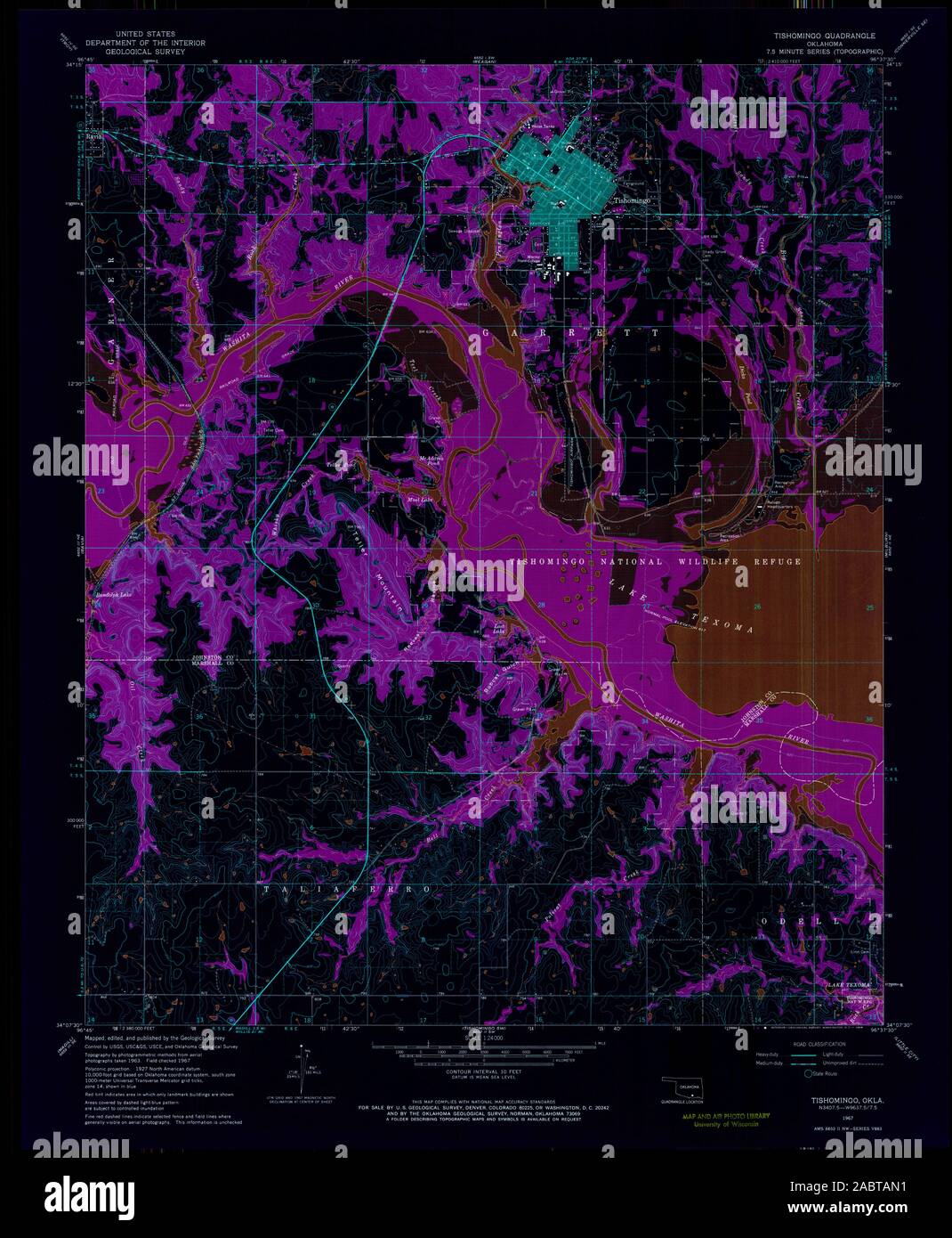 USGS TOPO Map Oklahoma OK Tishomingo 706946 1967 24000 Inverted